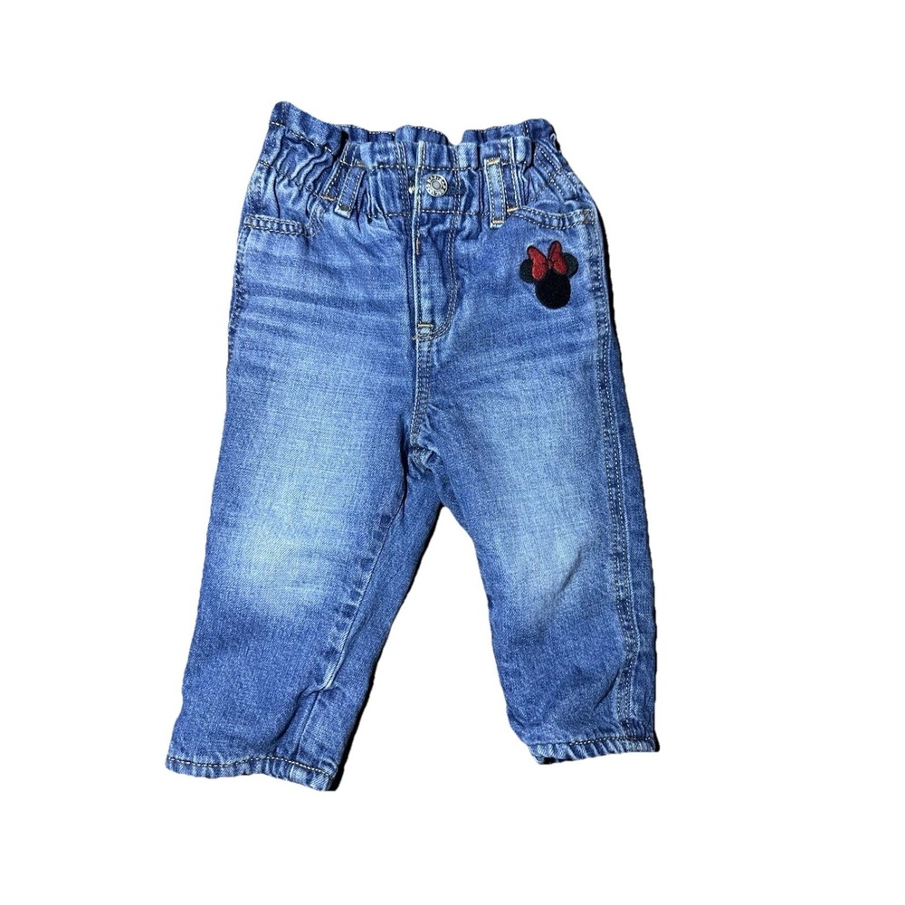 Baby Gap 12-18 Months Jeans Minnie Mouse Denim Pants Girls Elastic Waist Lined